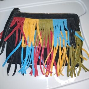 Patricia Nash black suede multicolor Fringe Women's clutch
